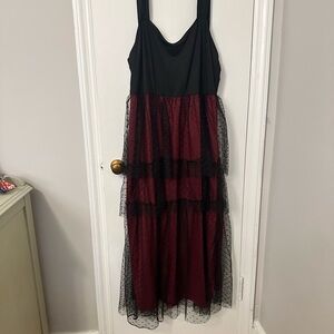 SHEIN NWOT Black and Red Mesh Lace Maxi Dress
